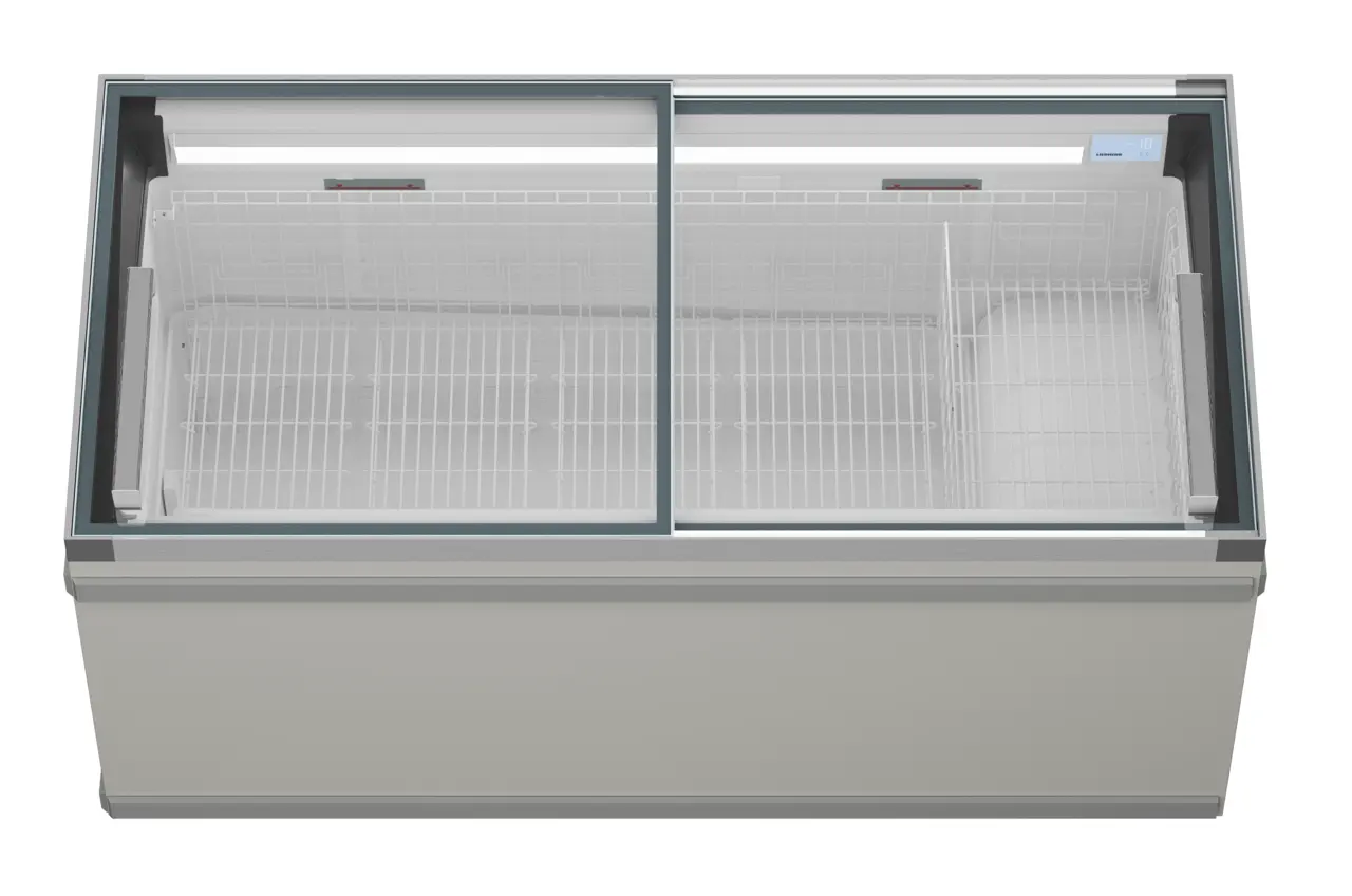 Изображение на продукта, Перспектива: Отпред, затворен, Хладилна и фризерна ракла за супермаркет, Цвят на корпуса: сив