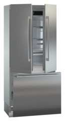Product image, Perspective: oblique half-open empty, Combined refrigerator-freezer with BioFresh and NoFrost for integrated use