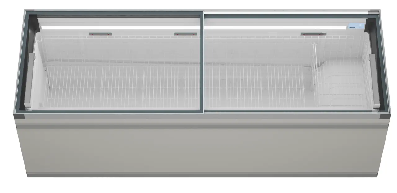 Изображение на продукта, Перспектива: Отпред, затворен, Хладилна и фризерна ракла за супермаркет, Цвят на корпуса: сив
