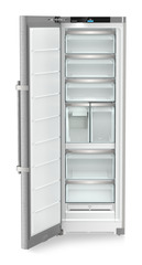 Product image, Perspective: straight open empty, Freestanding freezer with NoFrost and IceTower, Casing colour: silver, Door colour: stainless steel