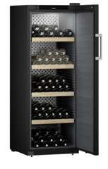 Product image, Perspective: oblique open decorated, Wine storage cabinet, Casing colour: black, Door colour: black