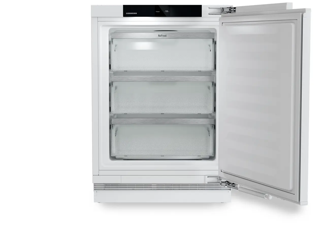 Produkt-Bild, Perspektive: gerade offen leer, Unterbaufähiger Gefrierschrank mit NoFrost