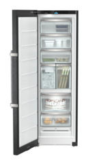 Product image, Perspective: straight open decorated, Freestanding freezer with NoFrost and IceTower, Casing colour: BlackSteel, Door colour: BlackSteel