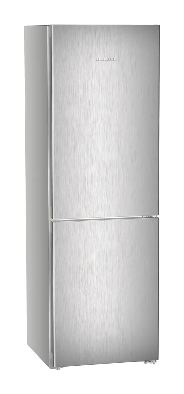 Product image, Perspective: oblique closed, Combined fridge-freezers with EasyFresh and NoFrost, Casing colour: silver, Door colour: Steelfinish