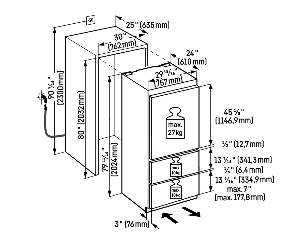 HCB 1591G Fully Integrated Bottom Freezer Refrigerator with