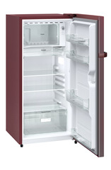 Product image, Perspective: oblique open empty, Single-door fridge, 191 l in 2 star and horizontal handle, Casing colour: red, Door colour: Red Rosette