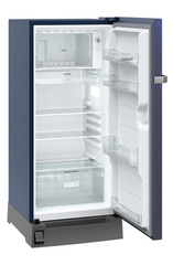 Product image, Perspective: oblique open empty, Single-door refrigerator 191 l in 5 star with inverter compressor, Casing colour: blue, Door colour: Blue Rosette