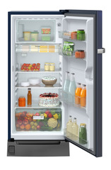 Product image, Perspective: straight open decorated, Single-door refrigerator 191 l in 5 star with inverter compressor, Casing colour: blue, Door colour: Blue Rosette