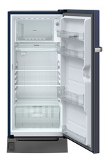 Product image, Perspective: straight open empty, Single-door refrigerator 191 l in 5 star with inverter compressor, Casing colour: blue, Door colour: Blue Rosette