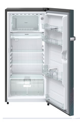 Product image, Perspective: straight open empty, Single-door fridge 202 l in 4 star with inverter compressor, Casing colour: grey, Door colour: Teal Strings
