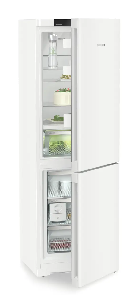 Immagine del prodotto, Prospettiva: Inclinato semiaperto fornito, Combinato frigo-congelatore con BioFresh e NoFrost, Colore della struttura: bianco, Colore della porta: bianco
