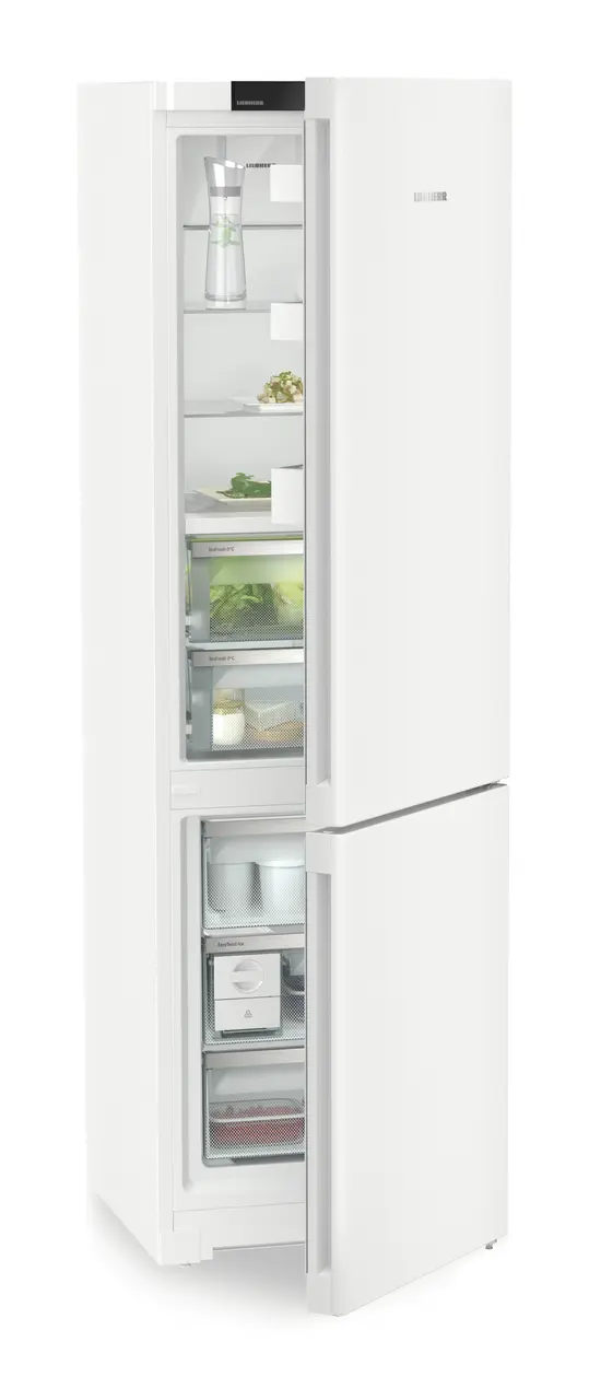 Immagine del prodotto, Prospettiva: Inclinato semiaperto fornito, Combinato frigo-congelatore con BioFresh e NoFrost, Colore della struttura: bianco, Colore della porta: bianco
