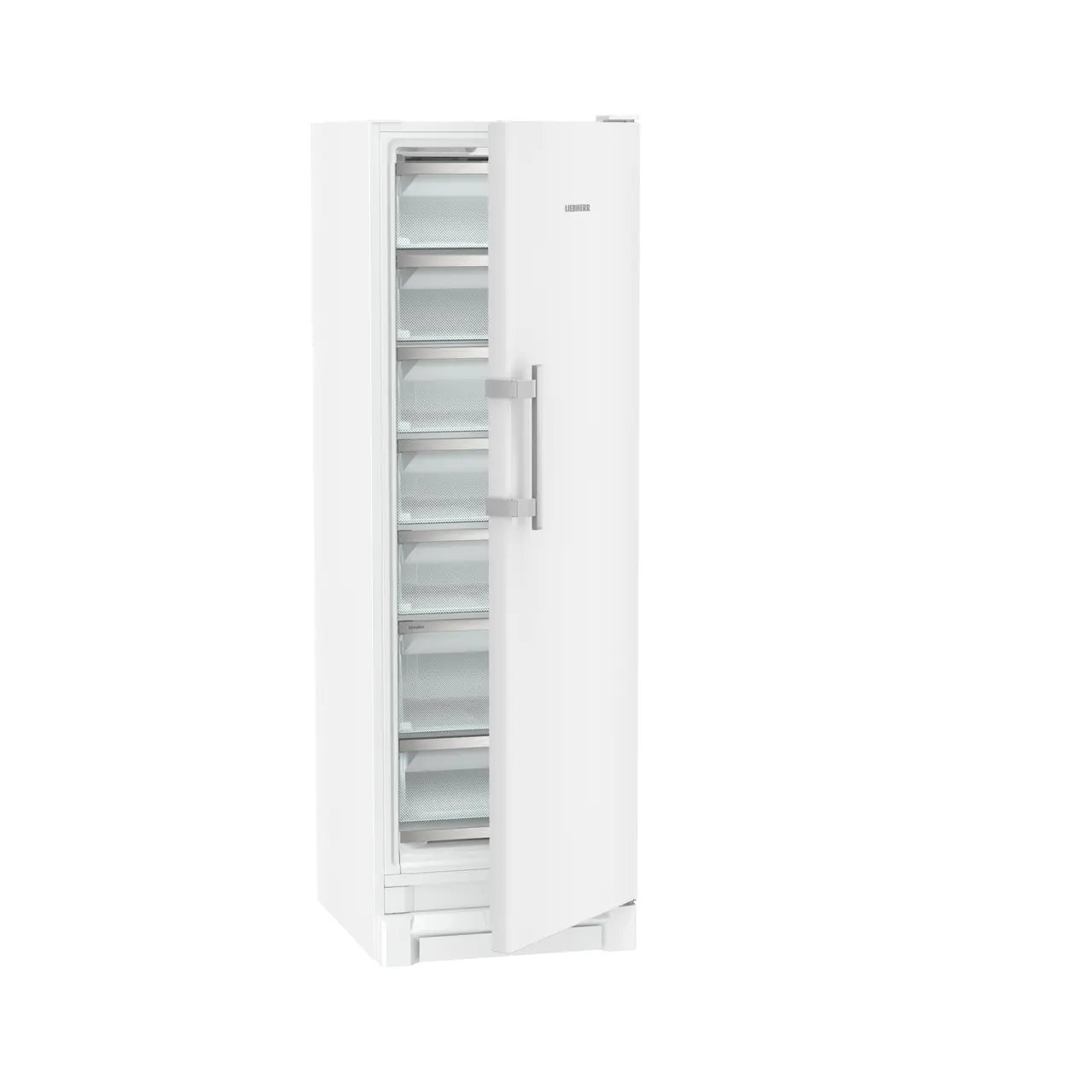 Product image, Perspective: oblique half-open empty, Freestanding freezer with BluRoX technology and NoFrost, Casing colour: white, Door colour: white