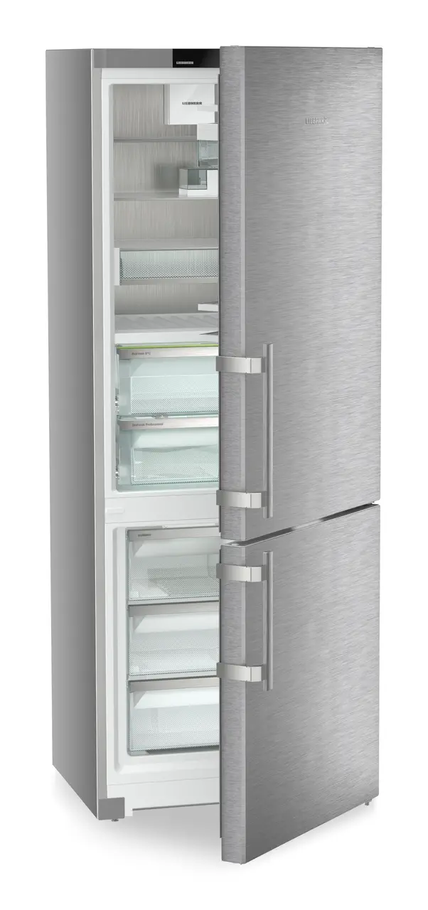 Image de produit, Perspective: Oblique semi-ouvert vide, Réf.-congel. avec BioFresh Professional. NoFrost, Couleur de l’habillage: Argent, Couleur de porte: Acier inox