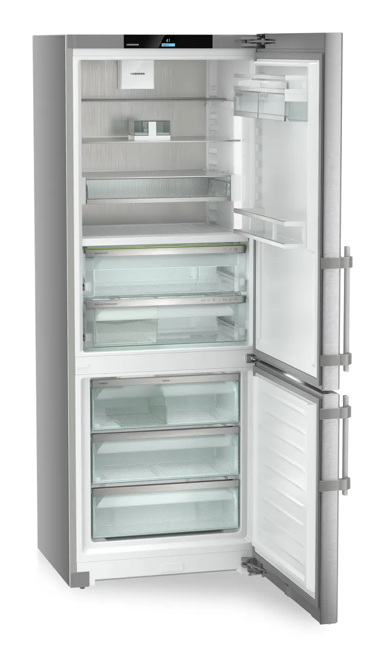 Image de produit, Perspective: Oblique ouvert vide, Réf.-congel. avec BioFresh Professional. NoFrost, Couleur de l’habillage: Argent, Couleur de porte: Acier inox