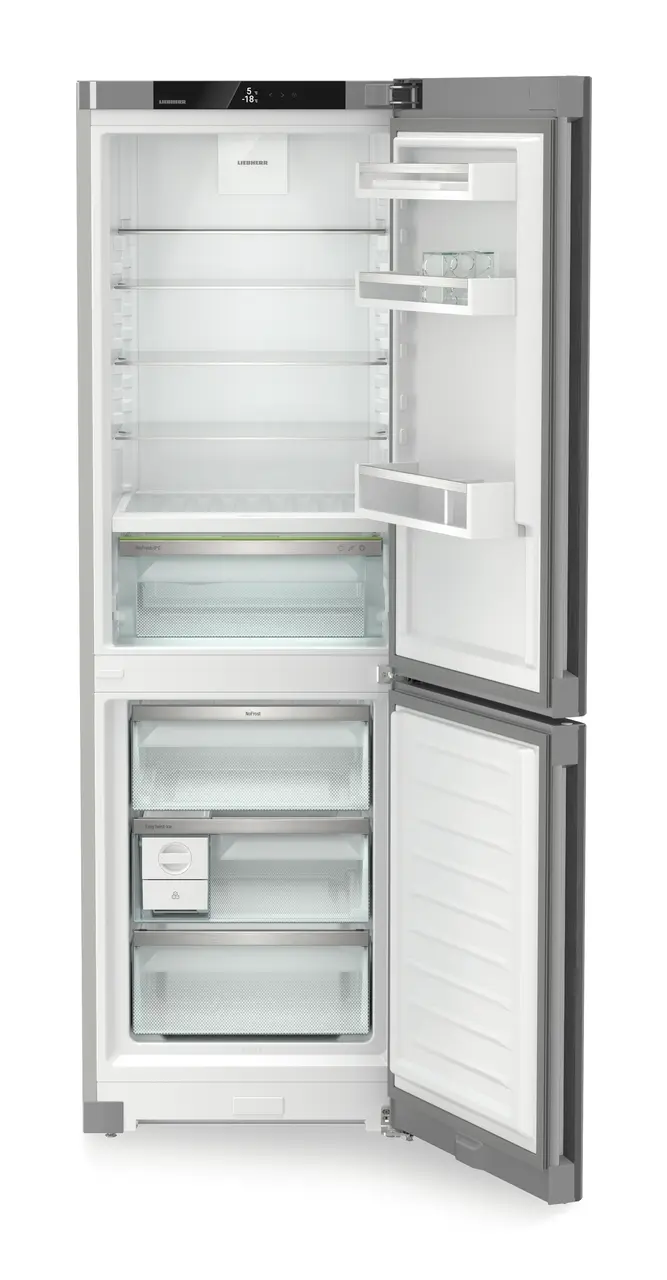 Product image, Perspective: straight open empty, Fridge-freezer with BioFresh and NoFrost, Casing colour: silver, Door colour: Steelfinish