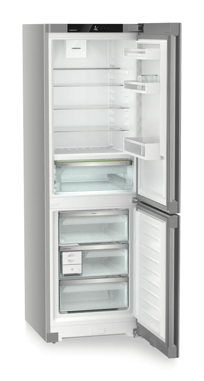Produkt-Bild, Perspektive: schräg offen leer, Kühl-Gefrierkombination mit BioFresh und NoFrost, Gehäusefarbe: Silver, Türfarbe: Steelfinish