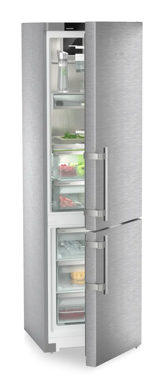 Image de produit, Perspective: Oblique semi-ouvert décoré, Réf.-congel. avec BioFresh Professional. NoFrost, Couleur de l’habillage: Acier inox, Couleur de porte: Acier inox