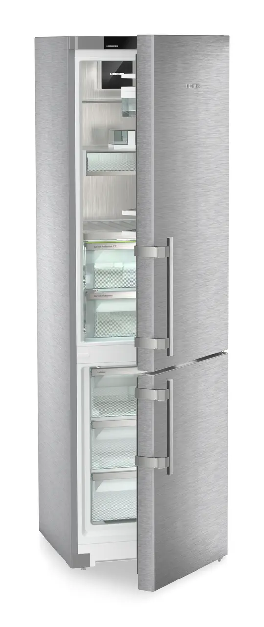 Image de produit, Perspective: Oblique semi-ouvert vide, Réf.-congel. avec BioFresh Professional. NoFrost, Couleur de l’habillage: Acier inox, Couleur de porte: Acier inox