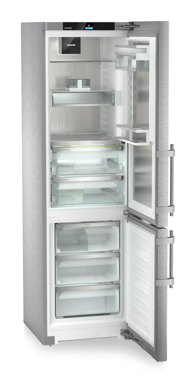 Image de produit, Perspective: Oblique ouvert vide, Réf.-congel. avec BioFresh Professional. NoFrost, Couleur de l’habillage: Acier inox, Couleur de porte: Acier inox