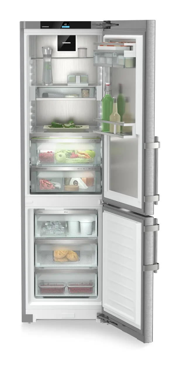 Image de produit, Perspective: Droit ouvert décoré, Réf.-congel. avec BioFresh Professional. NoFrost, Couleur de l’habillage: Acier inox, Couleur de porte: Acier inox