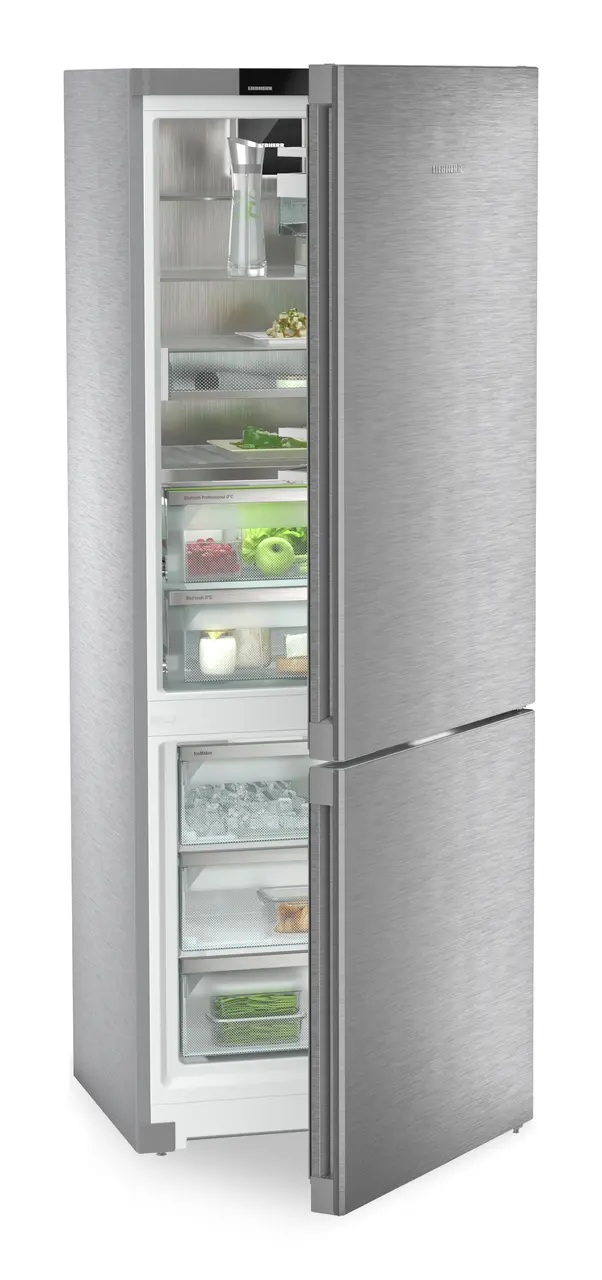 Image de produit, Perspective: Oblique semi-ouvert décoré, Réf.-congel. avec BioFresh Professional. NoFrost, Couleur de l’habillage: Acier inox, Couleur de porte: Acier inox