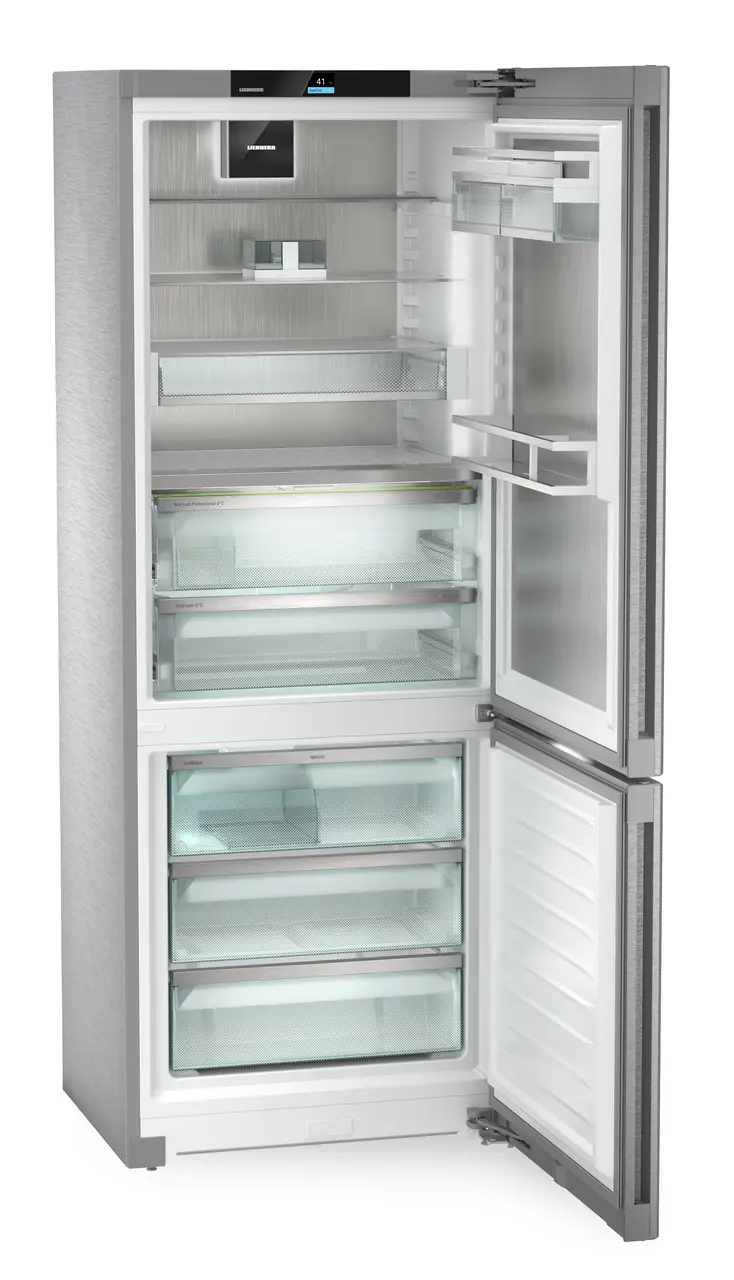 Image de produit, Perspective: Oblique ouvert vide, Réf.-congel. avec BioFresh Professional. NoFrost, Couleur de l’habillage: Acier inox, Couleur de porte: Acier inox