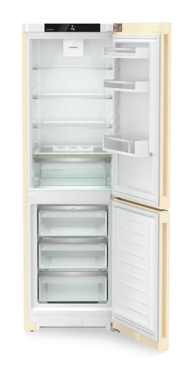 Product image, Perspective: straight open empty, Combined fridge-freezer with EasyFresh and NoFrost, Casing colour: beige, Door colour: beige