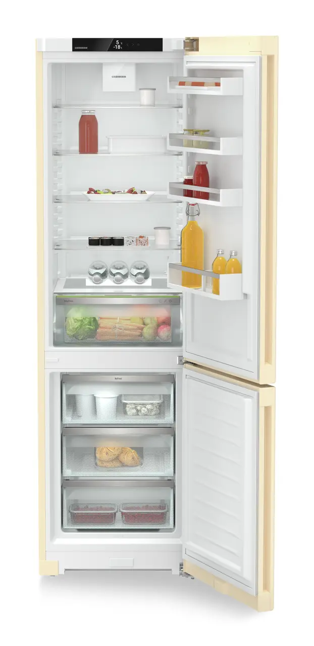 Product image, Perspective: straight open decorated, Combined fridge-freezer with EasyFresh and NoFrost, Casing colour: beige, Door colour: beige