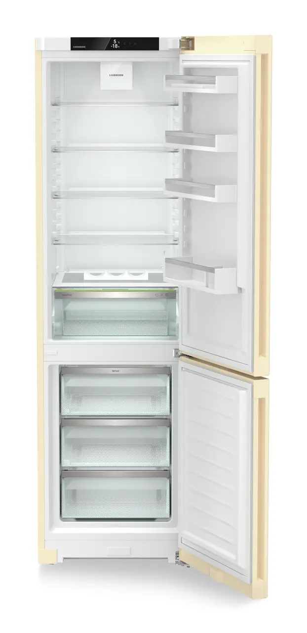 Product image, Perspective: straight open empty, Combined fridge-freezer with EasyFresh and NoFrost, Casing colour: beige, Door colour: beige
