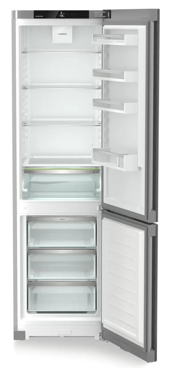 Produkt-Bild, Perspektive: gerade offen leer, Kühl-Gefrierkombination mit EasyFresh und NoFrost, Gehäusefarbe: Silver, Türfarbe: Steelfinish