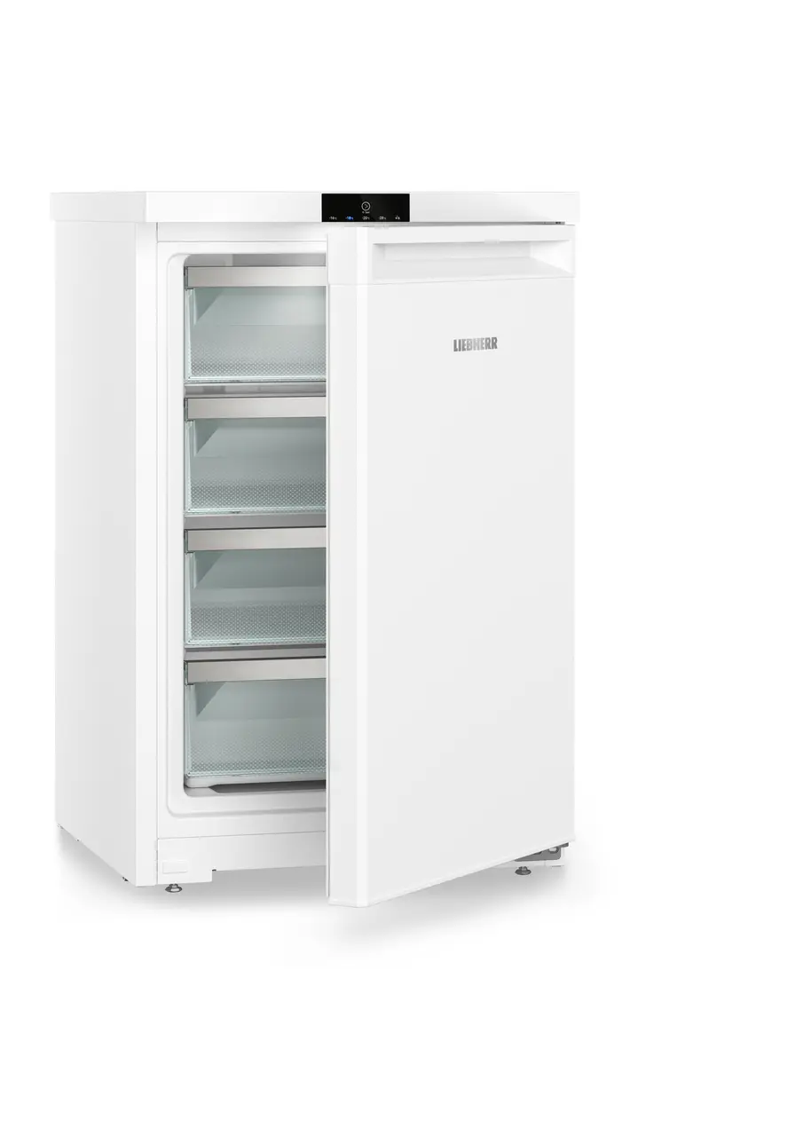 Produktbild, Perspektiv: Vinklad, halvöppen, tom, Bänkfrysskåp med SmartFrost, Färg på hölje: Vit, Färg på dörr: Vit