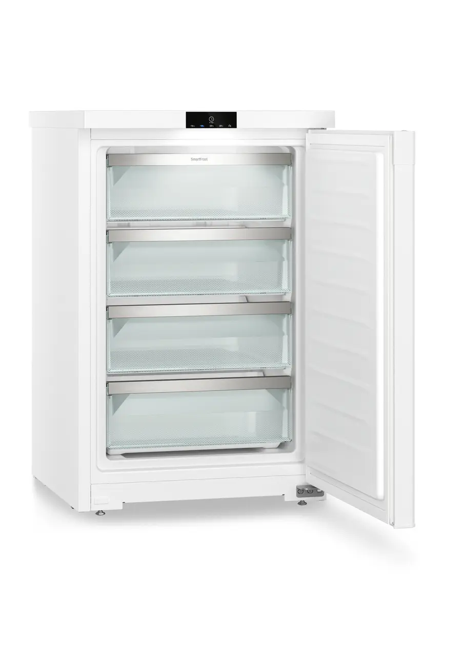 Produktbild, Perspektiv: Vinklad, öppen, tom, Bänkfrysskåp med SmartFrost, Färg på hölje: Vit, Färg på dörr: Vit