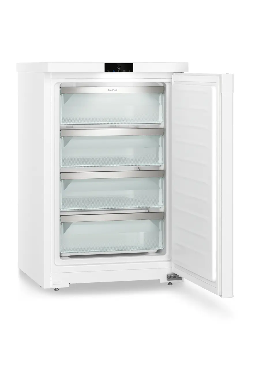 Produktbild, Perspektiv: Vinklad, öppen, tom, Bänkfrysskåp med SmartFrost, Färg på hölje: Vit, Färg på dörr: Vit