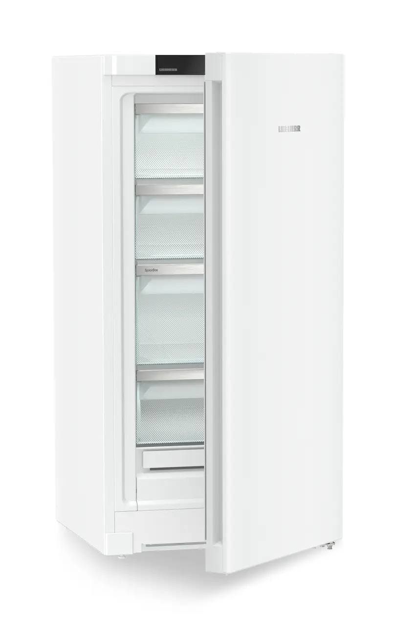 Produktbild, Perspektiv: Vinklad, halvöppen, tom, Fristående frysskåp med NoFrost, Färg på hölje: Vit, Färg på dörr: Vit