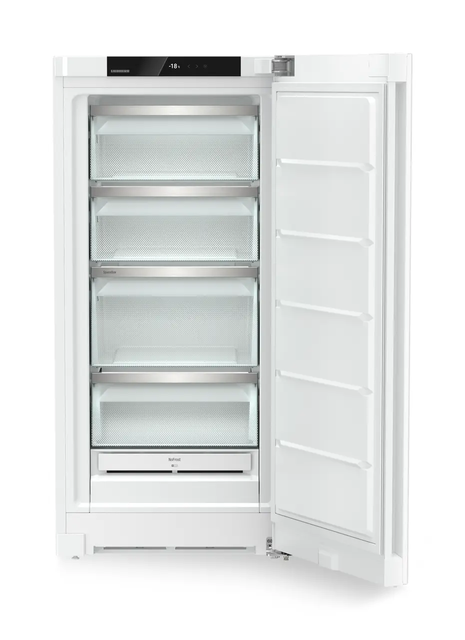 Produktbild, Perspektiv: Framifrån, öppen, tom, Fristående frysskåp med NoFrost, Färg på hölje: Vit, Färg på dörr: Vit