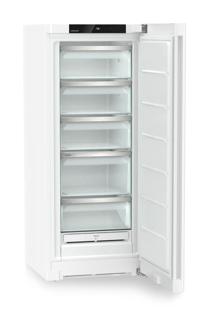 Tuotekuva, Näkymä: Viisto, avoin, tyhjä, Vapaasti seisova kaappipakastin NoFrostilla, Rungon väri: valkoinen, Oven väri: valkoinen