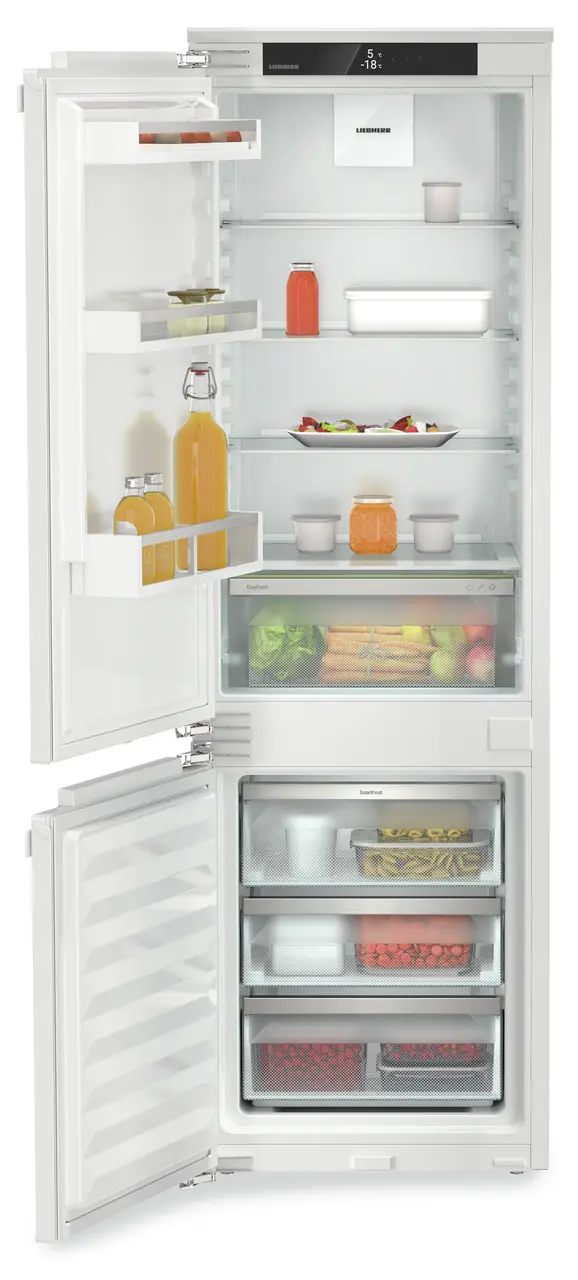 Produkt-Bild, Perspektive: gerade offen dekoriert, Integrierbare Kühl-Gefrierkombination mit EasyFresh und SmartFrost
