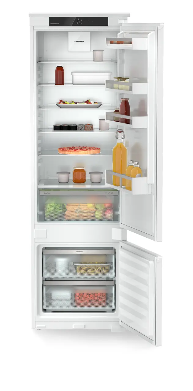 Produkt-Bild, Perspektive: gerade offen dekoriert, Integrierbare Kühl-Gefrierkombination mit EasyFresh und SmartFrost