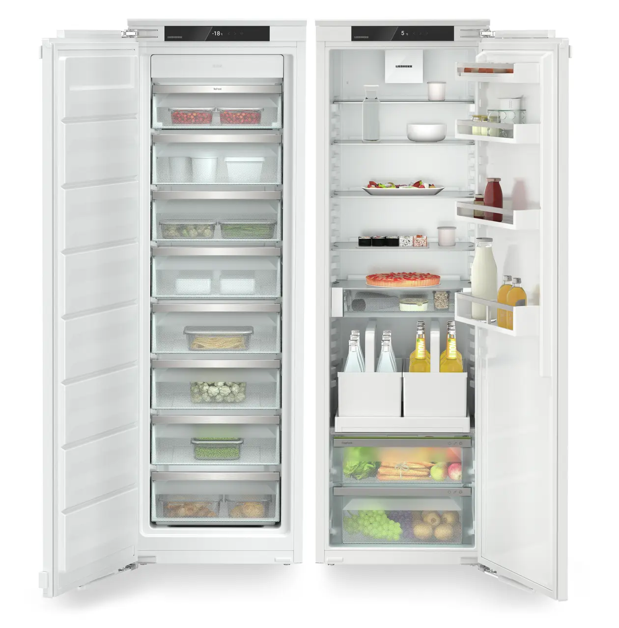 Produkt-Bild, Perspektive: gerade offen dekoriert, Integrierbare Kühl-Gefrierkombination mit EasyFresh und NoFrost