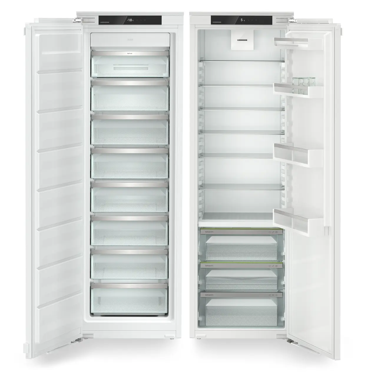 Product image, Perspective: straight open empty, Combined refrigerator-freezer with BioFresh and NoFrost for integrated use