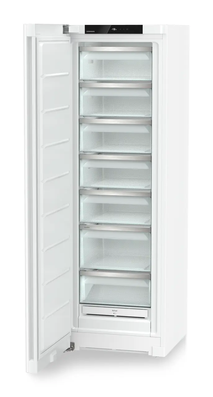 Product image, Perspective: oblique open empty, Freestanding freezer with NoFrost, Casing colour: white, Door colour: white