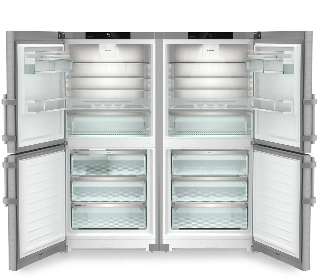 Image de produit, Perspective: Droit ouvert vide, Combiné Side-by-Side, Couleur de l’habillage: Argent, Couleur de porte: Acier inox
