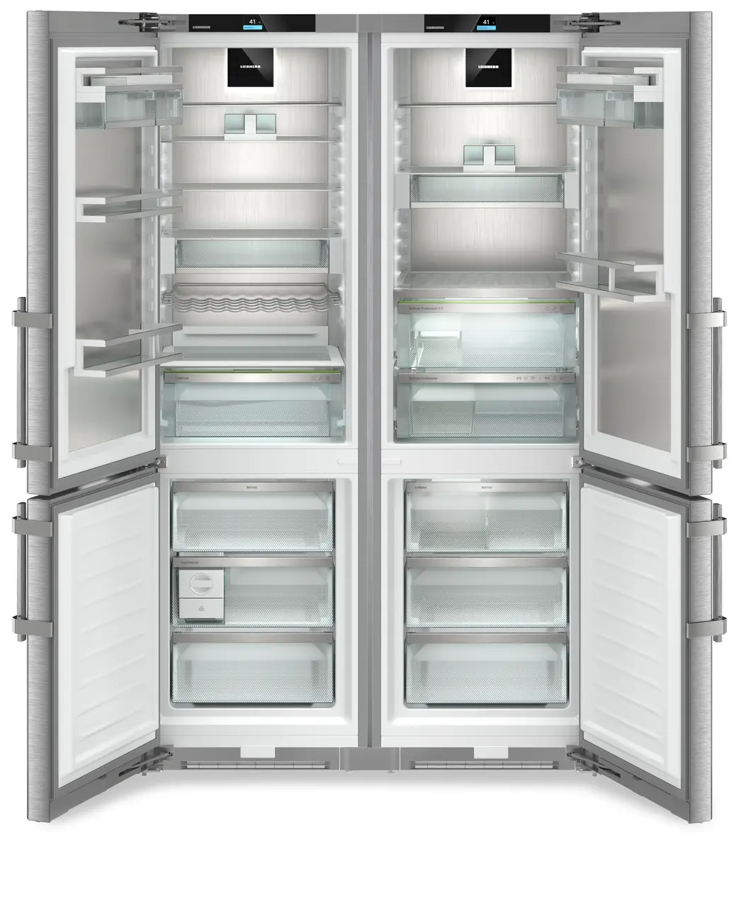 Product image, Perspective: straight open empty, Side-by-Side combination, Casing colour: stainless steel, Door colour: stainless steel