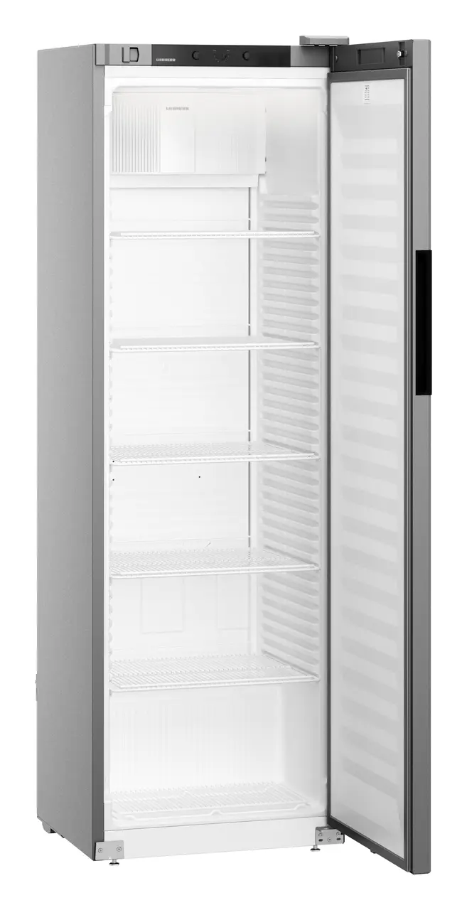 Product image, Perspective: oblique open empty, Solid door, grey, LED ceiling light, Casing colour: grey, Door colour: grey