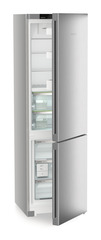 Product image, Perspective: oblique half-open empty, Fridge-freezer with BioFresh and NoFrost, Casing colour: silver, Door colour: Steelfinish