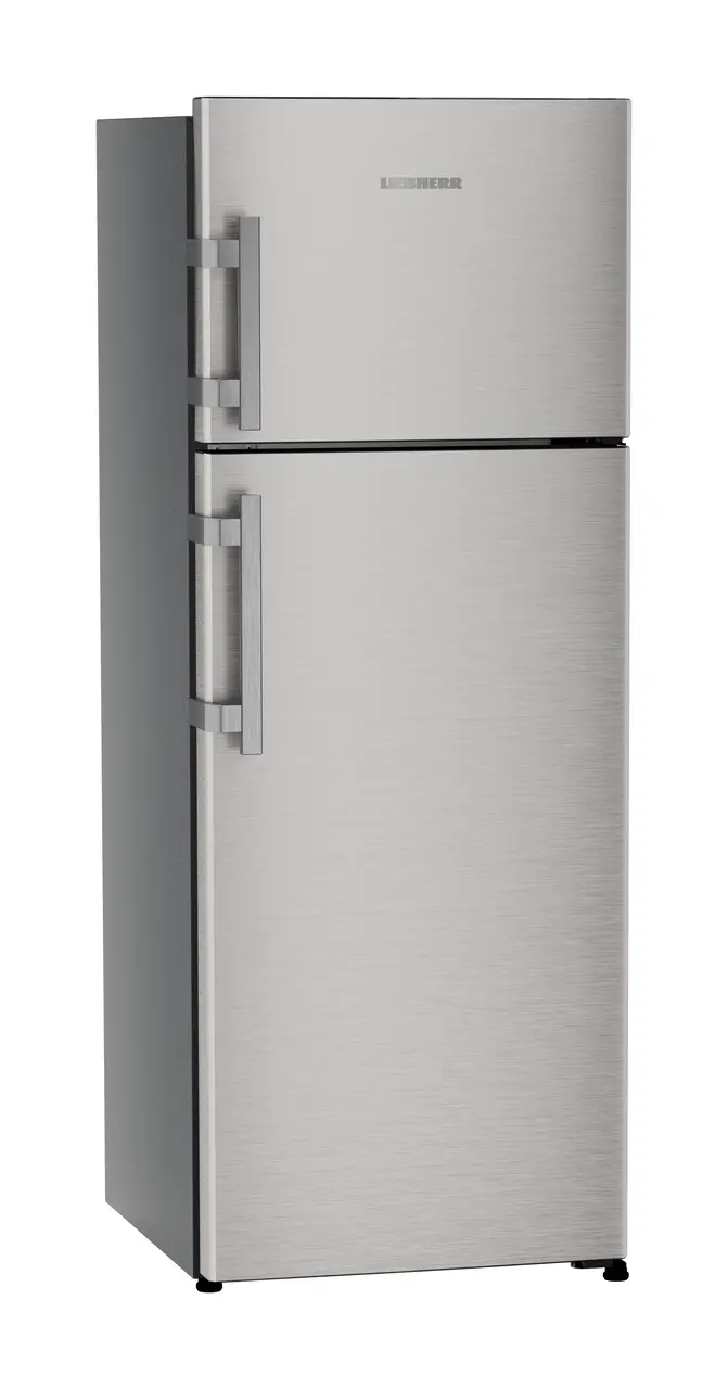 Product image, Perspective: oblique closed, Fridge-freezer with NoFrost, Casing colour: grey, Door colour: Stainless Steel