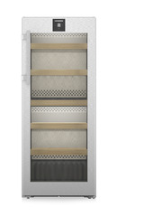 Изображение на продукта, Перспектива: Отпред, затворен, празен, Мултитемпературен охладител за вино, Цвят на корпуса: фино сребро, Цвят на вратата: благородна стомана