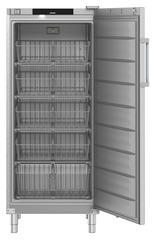 Product image, Perspective: straight open empty, Freestanding freezer with SmartFrost, Casing colour: stainless steel, Door colour: stainless steel