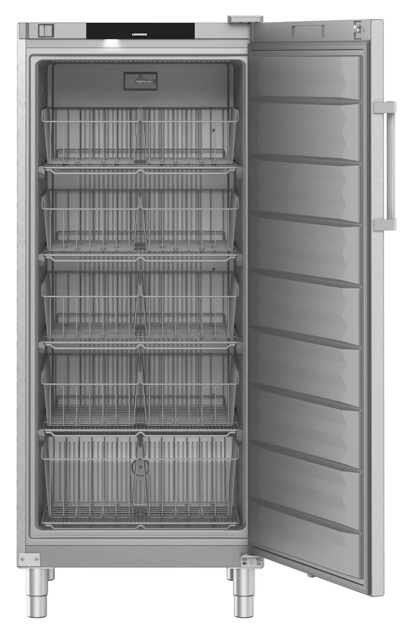 Product image, Perspective: straight open empty, Freestanding freezer with SmartFrost, Casing colour: stainless steel, Door colour: stainless steel